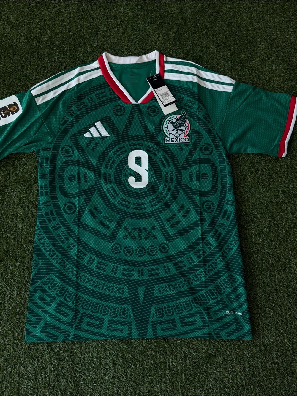 adidas Mexico Green Soccer Jersey with White Number and Red Trim